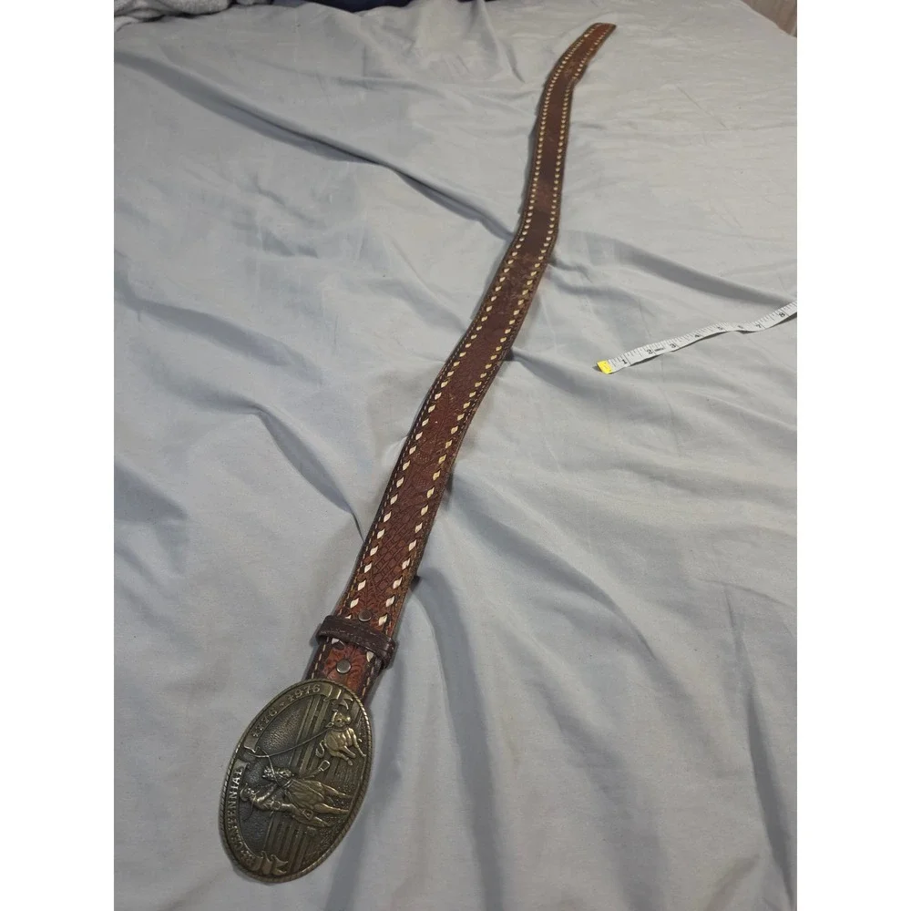 Tony Lama Vintage Bicentennial 1776-1976 Solid Brass Buckle Tooled Leather Belt